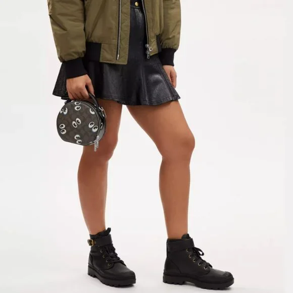 NWT Canteen Crossbody Signature Canvas Graphic Halloween Eyes Purse Bag Leather - Picture 6 of 12